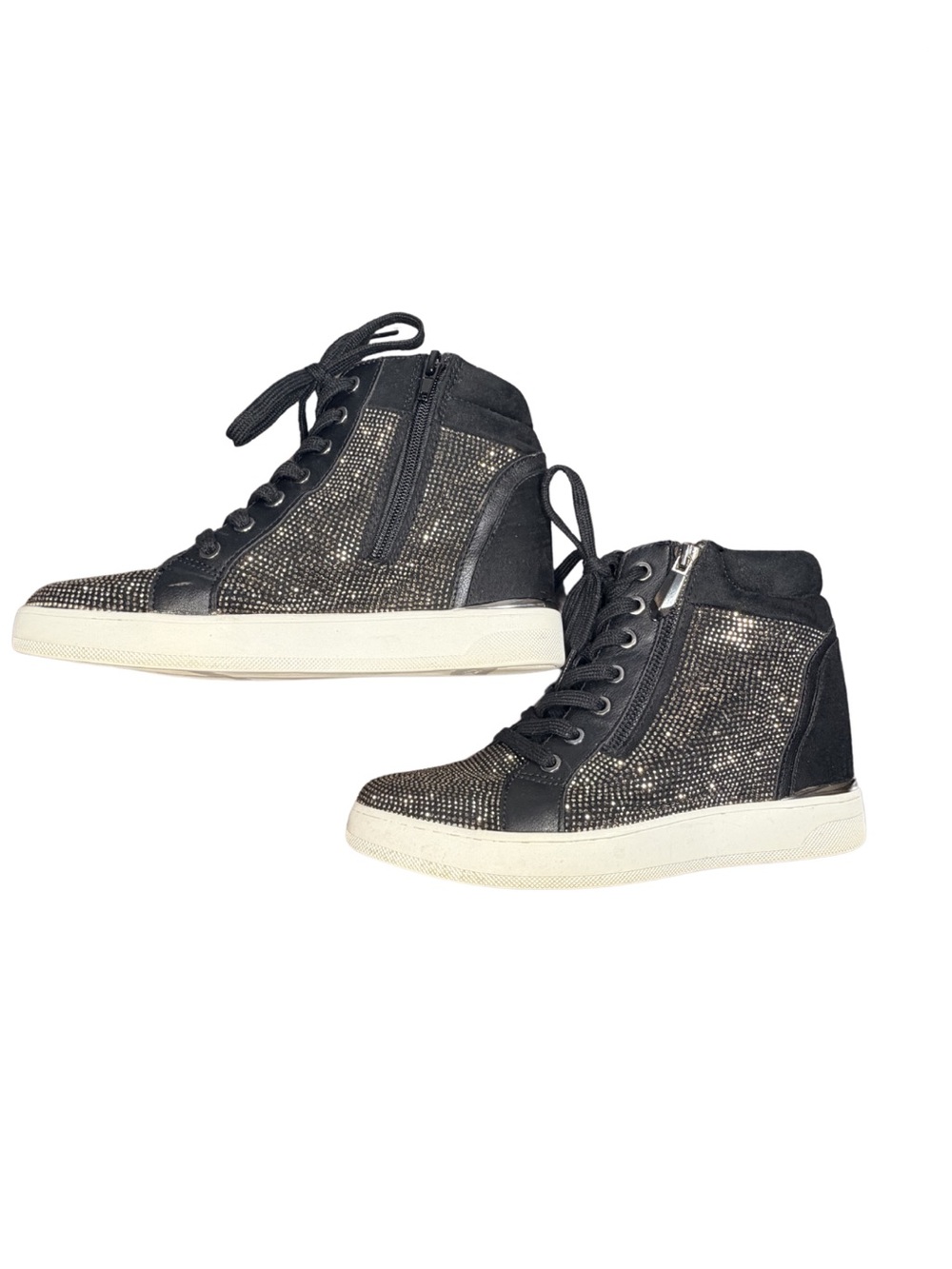 Aldo Wedge High-Top Sneakers in Black Suede & Leather with Sparkle - Size 9